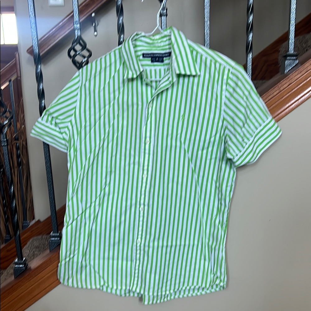 Ralph Lauren Green and White Striped Blouse